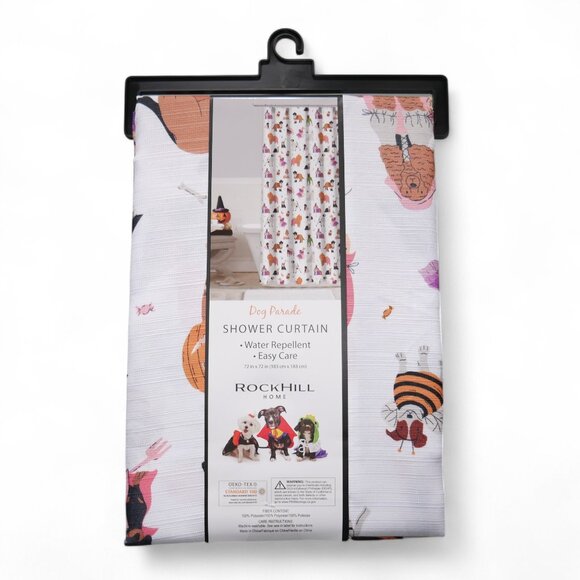Rockhill Home Dog Parade Shower Curtain Halloween Pumpkin Fall Water Repellent - Picture 3 of 7